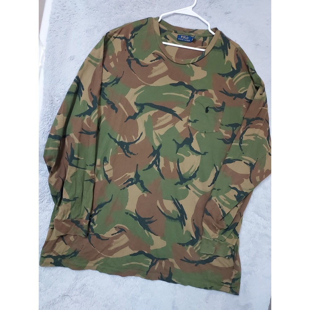 Polo Ralph Lauren Shirt Men 2XLT Camo Long Sleeve Pocket Tee Green 2XL TALL Pony